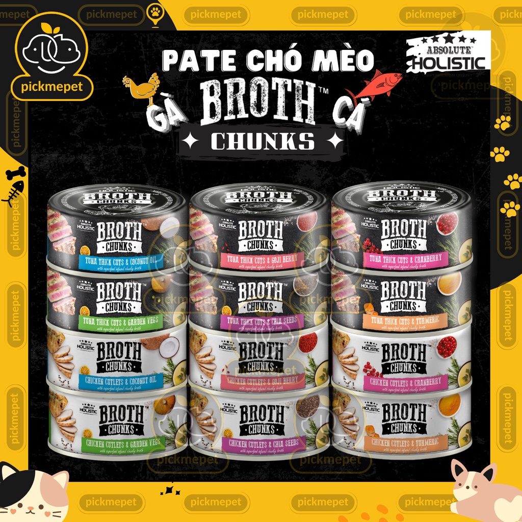 Pate Absolute Holistic Broth Chunks Broth Chunk Meat Cut For Dogs And