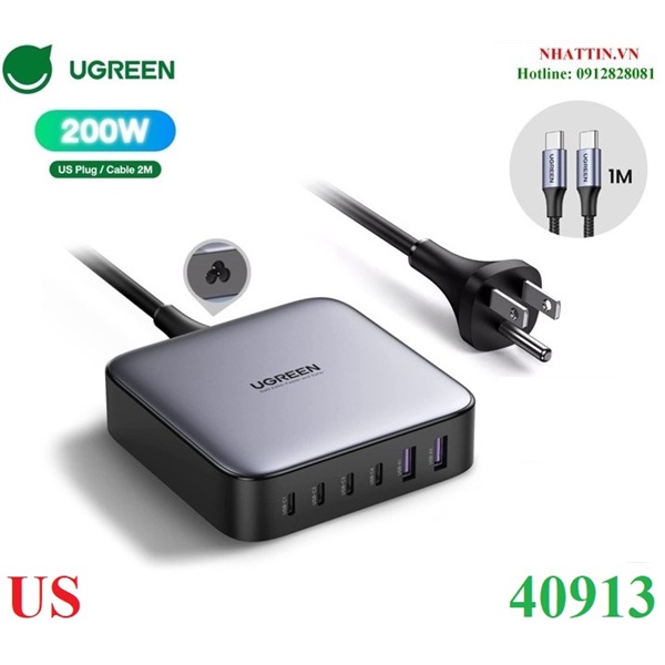 UGREEN 200W USB C Charger with 100W USB C Cable, 6 Ports Fast GaN