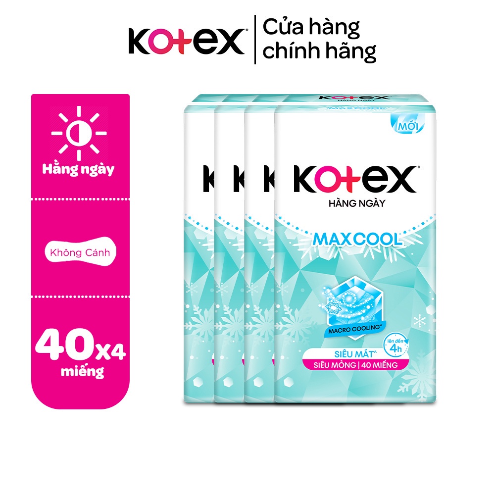 Pack of 4 packs of Kotex Maxcool sanitary napkin daily antibacterial 40
