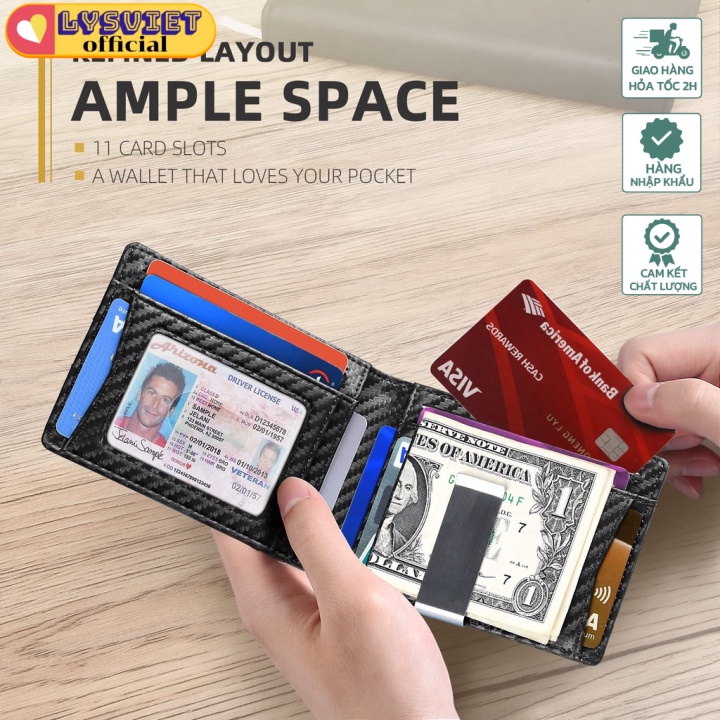 [Lysviet Hcm] Money Clip Wallet Men's leather wallets with Carbon RS