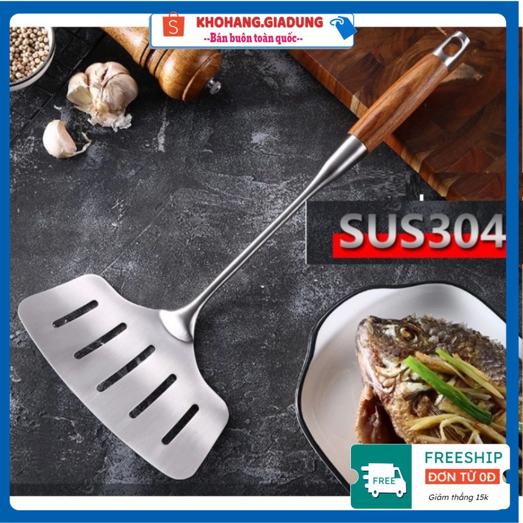 Stainless Steel Wooden Handle Teppanyaki Shovel Non-Slip Frying