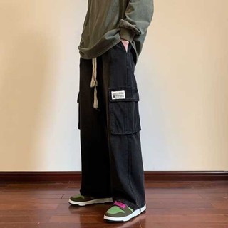 Men's Multi-pockets Cargo Pants Autumn Vintage Solid Color Hiphop Overalls  Baggy Casual High Street Mopping
