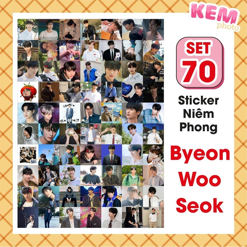 SET of 70 BYEON WOO SEOK sealed stickers - Cut out - 4x4cm stickers ...