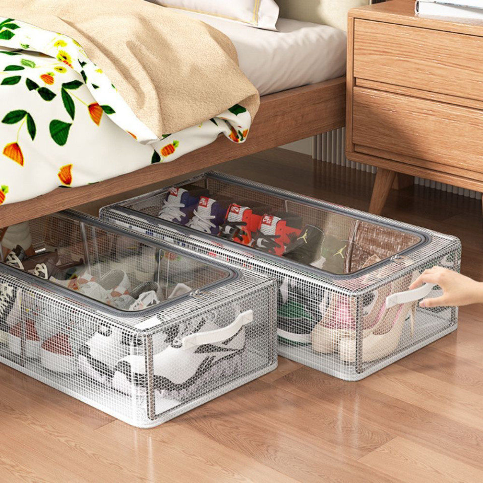 Foldable Shoe Box with Thick PVC Mesh Fabric, Heavy-Duty Steel Frame ...