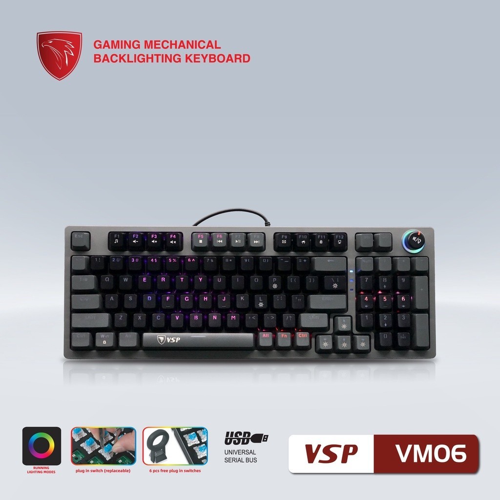 VSP VM06 Mechanical Keyboard Version 96keys RGB LED (Gray Black ...