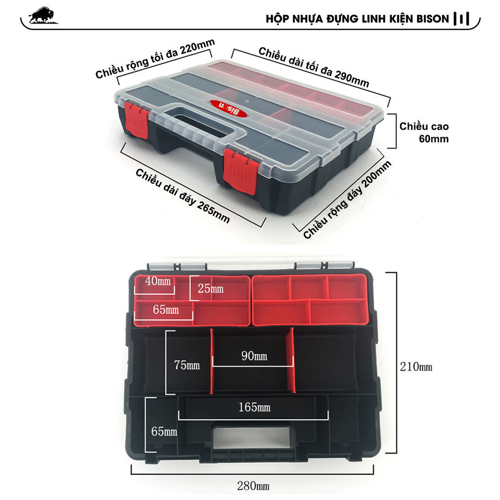 Bison plastic parts storage box with many convenient compartments for ...