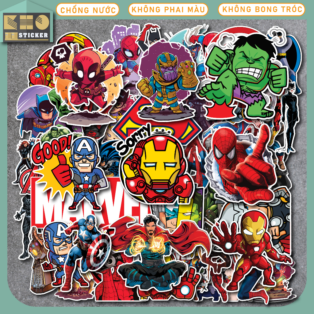 Combo 50 Stickers Comic Marvel Dc Waterproof Sticker Laptop Phone Guitar Helmet Suitcase 0933