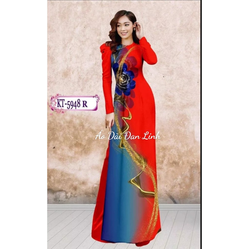 {ad948} 3d Printed Ao Dai With Beautiful And Luxurious Flower Pattern Knitting Linh Ao Dai