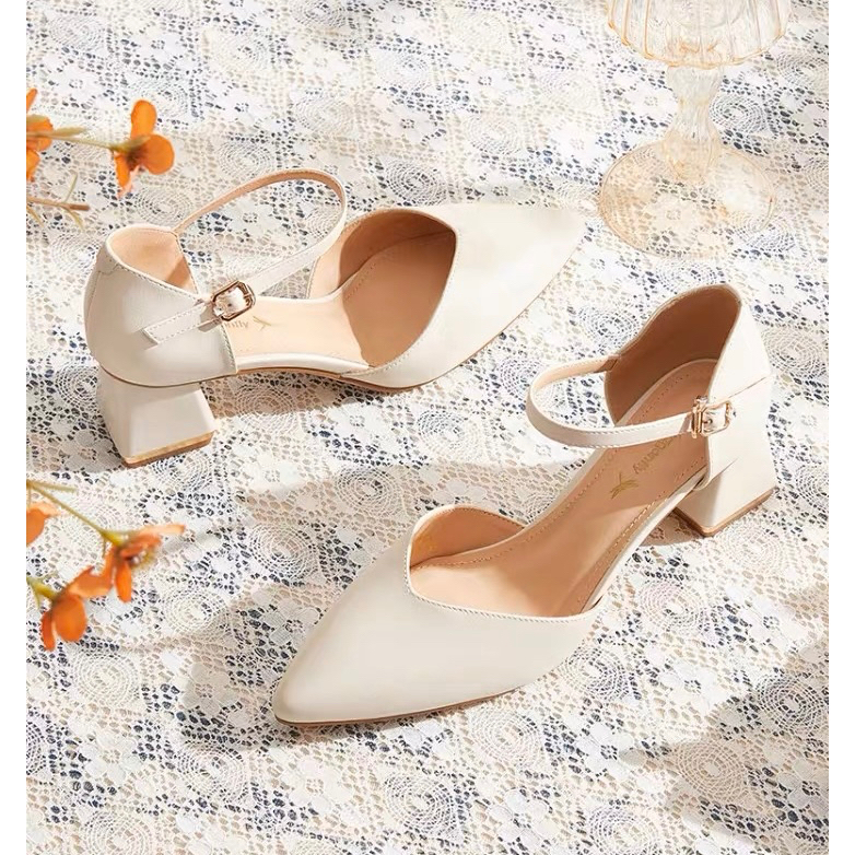 Closed toe High Heels With Straps And Square Heels 5Cm A8 Shopee Singapore