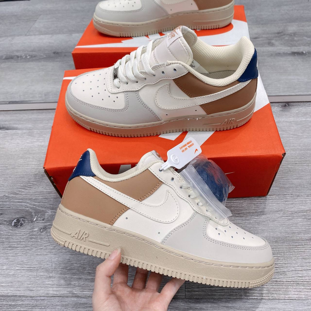 Af1 LOW Brown Sole Shoes With NAVY Blue Heel AF1 Milk Brown Return NAVY ...