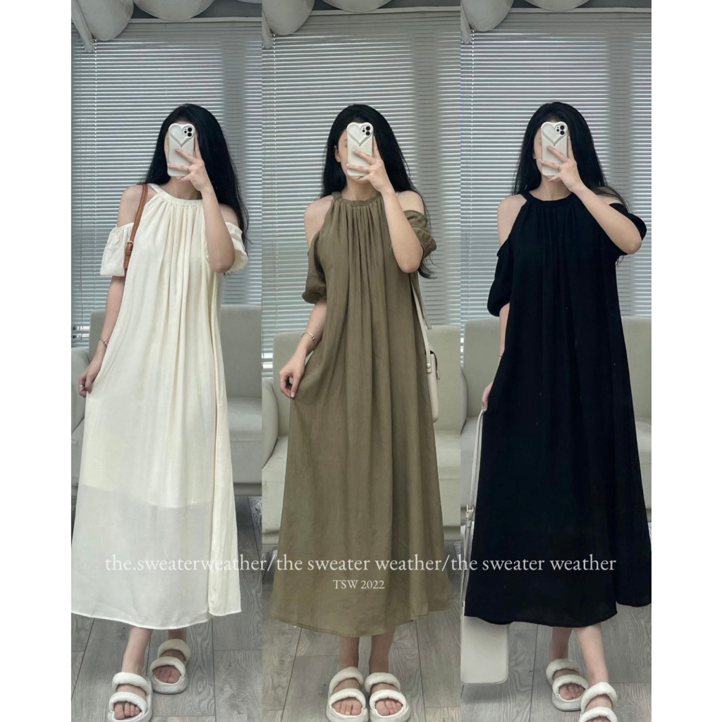 [Real Photo / Available] Scratched maxi dress with open shoulder
