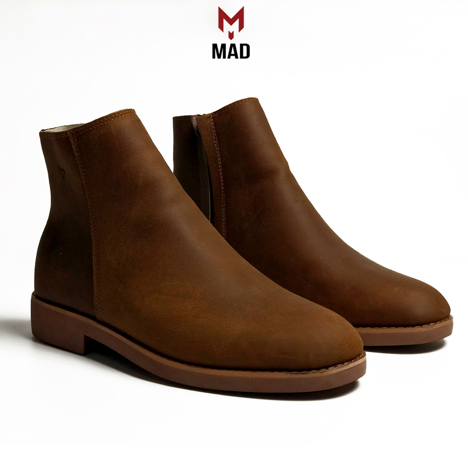 Chelsea Zip Boots MAD Shoes Crazy Horse Brown High Neck Boots With ...