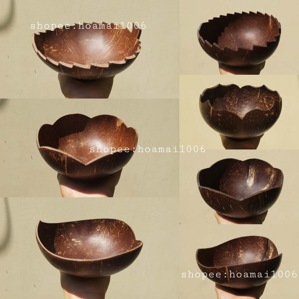 [WITH BASE] Natural coconut shell bowl for eating cereal, coconut shell ...