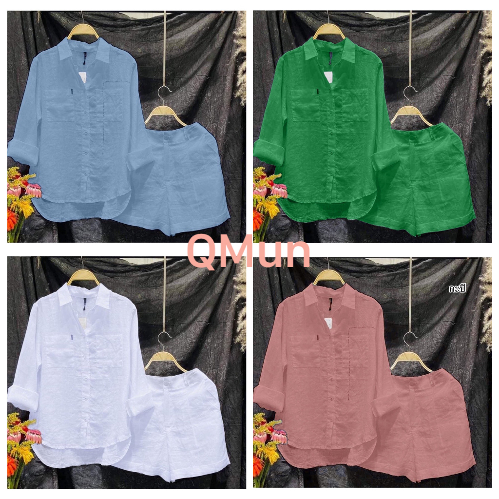Set Korean Linen Long Sleeve Shorts CD2 Shopee Singapore