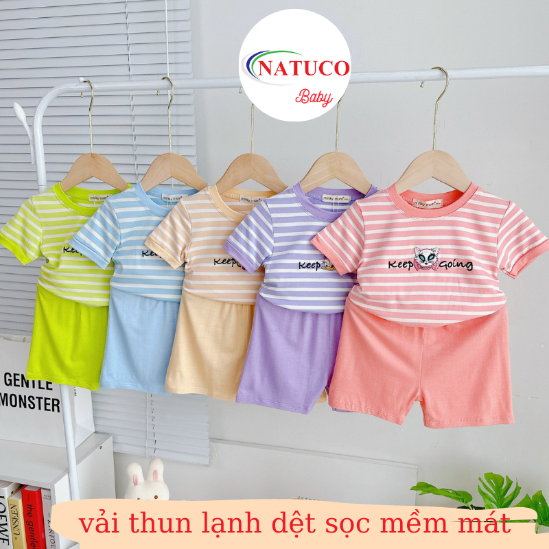 Minky Mom Short-Sleeved Clothes Set Cool Elastic Woven Striped