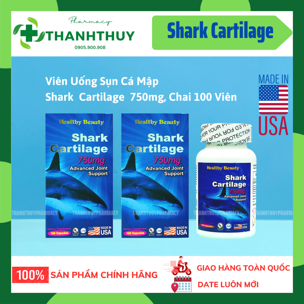 Shark Cartilage Cartilage 750mg [Box Of 100 Tablets] Helps Relieve Pain