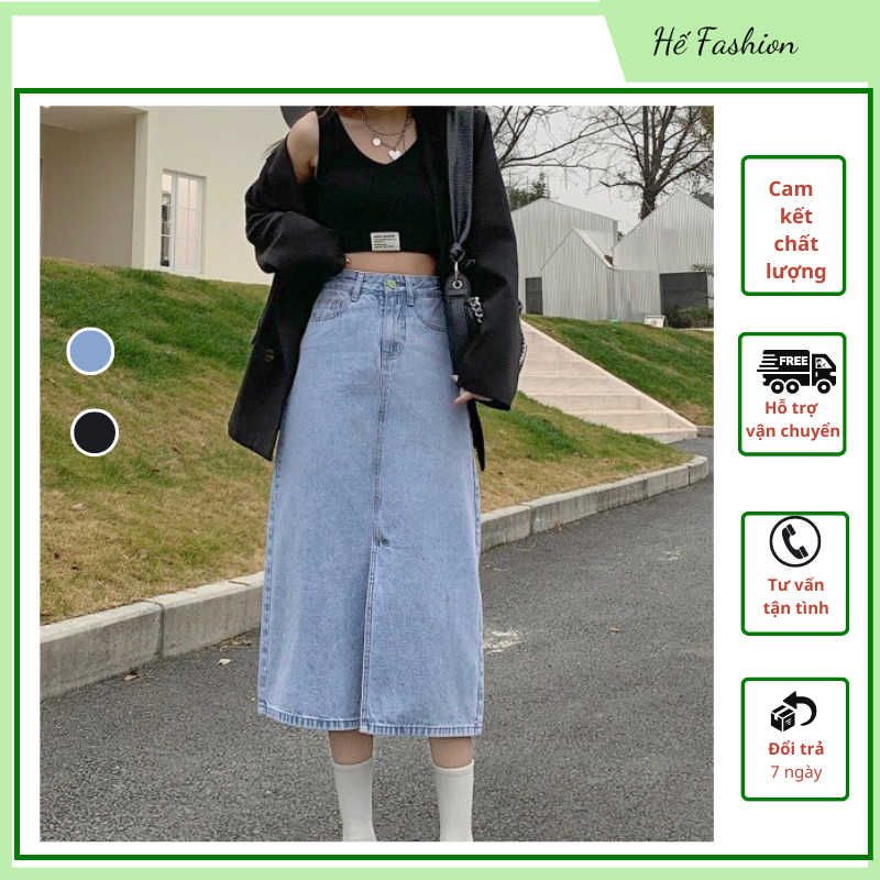 The Shoreline Front-Split Denim Skirt main image 0