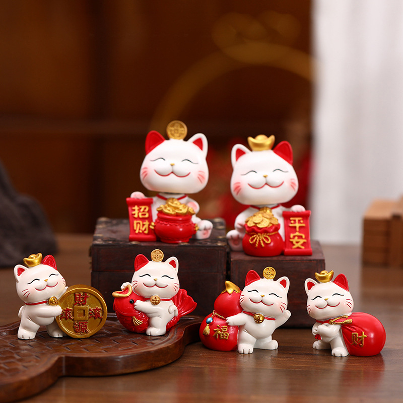 Set Of 04 Lucky 6.5cm Lucky Cat Statues 