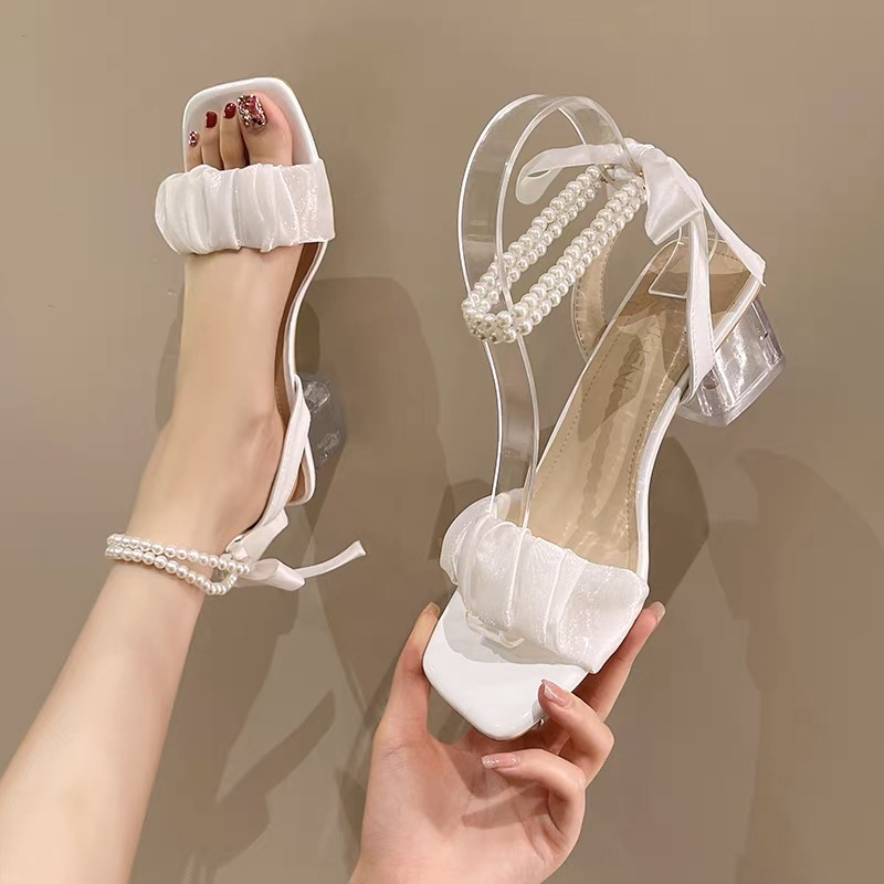 Clear front strap heels best sale