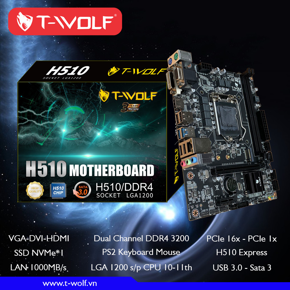 Genuine T-WOLF H510 Socket 1200 Mainboard (VGA + HDMI -DVI -SSD M.2 ...