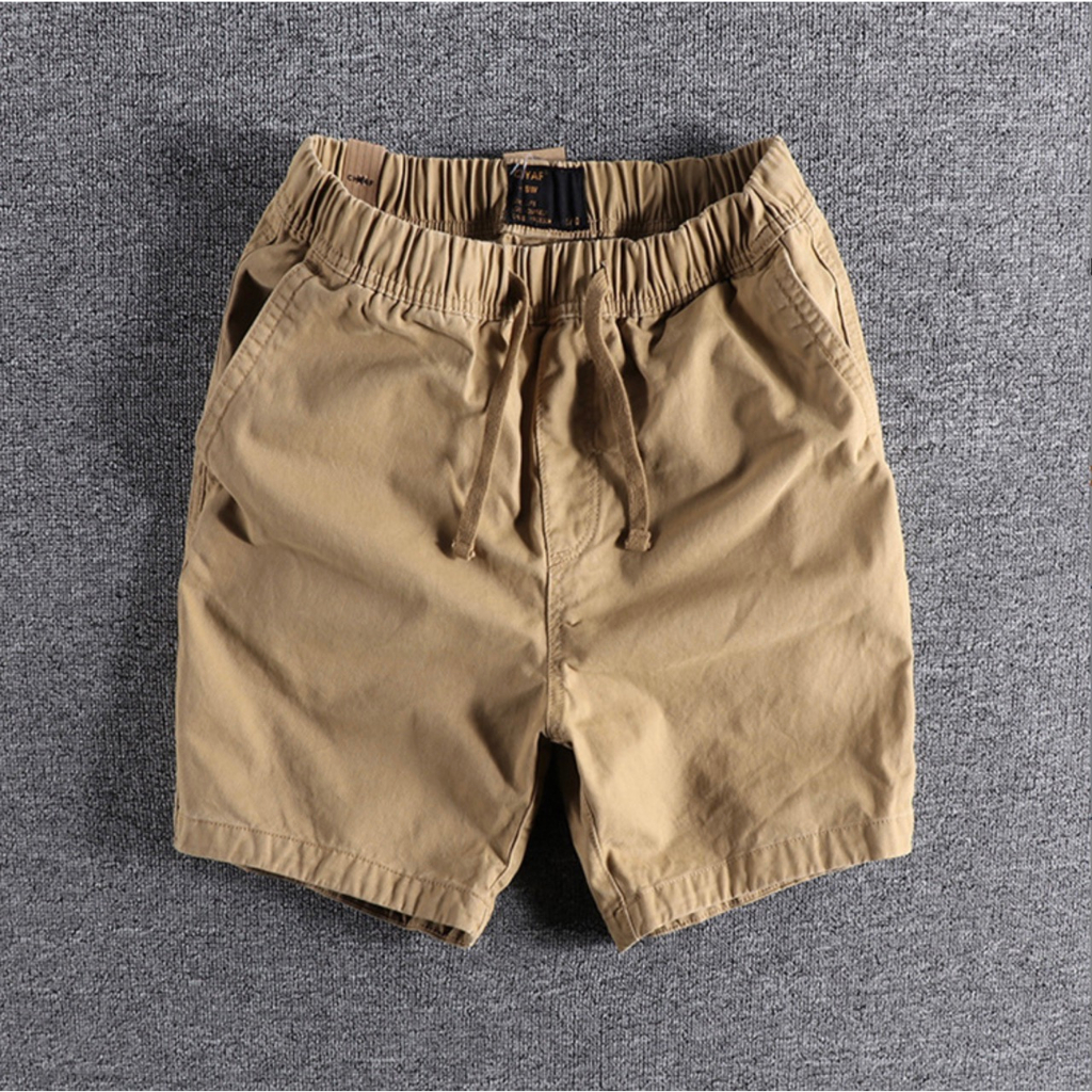 Mens elastic waist deals khaki shorts