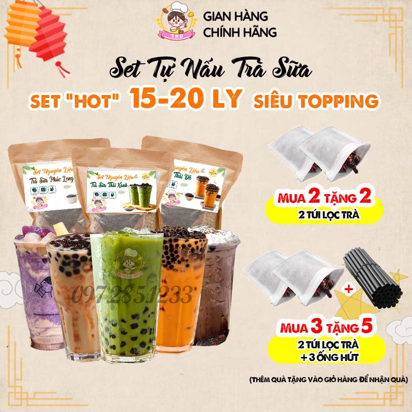 Set Ingredients Pearl Milk Tea, Thai Green Milk Tea, Thai Red, Phuc Long (1520 Cups), VAOBEP365