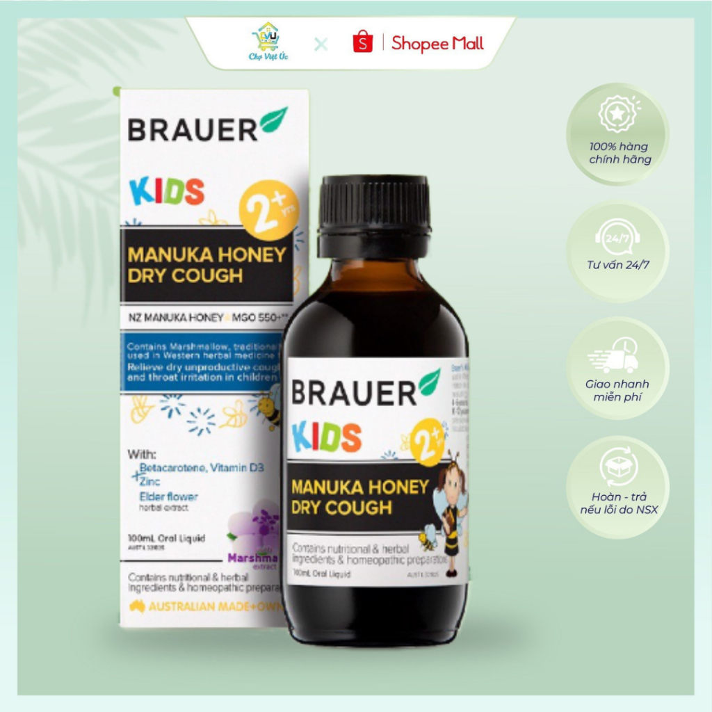 Brauer Kids Manuka Honey Dry Cough ho Syrup 100ml for children from 2