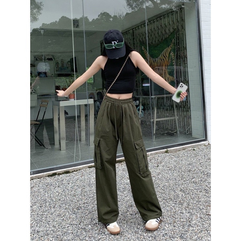 Women's High Waist Drawstring Khaki Pants | Shopee Singapore