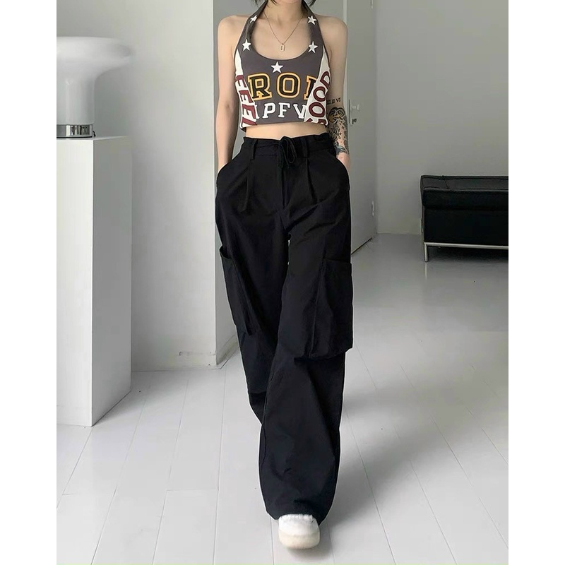 Women's High Waist Drawstring Khaki Pants Shopee Singapore