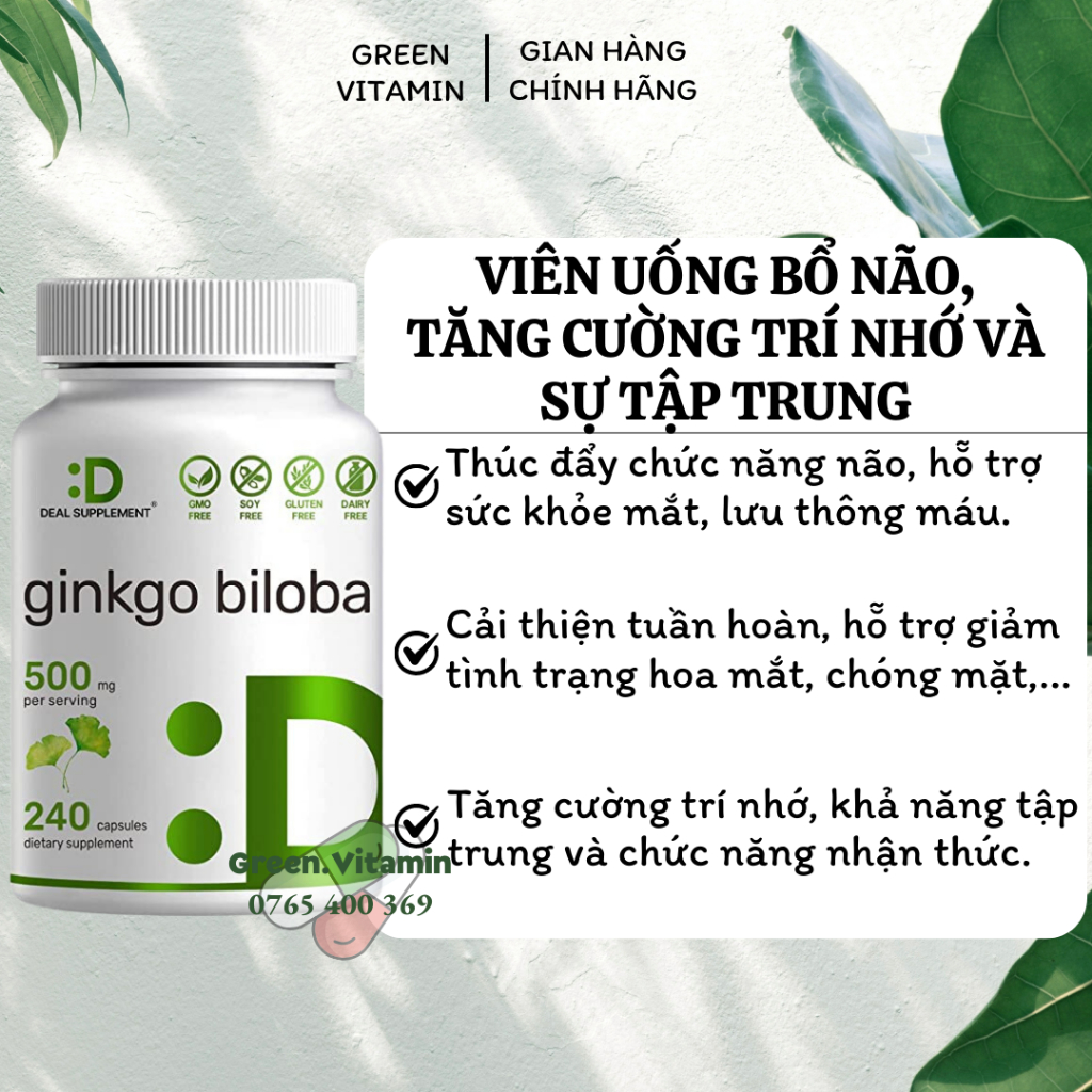 Deal Supplement Ginkgo Biloba 500mg Brain tonic tablets, memory
