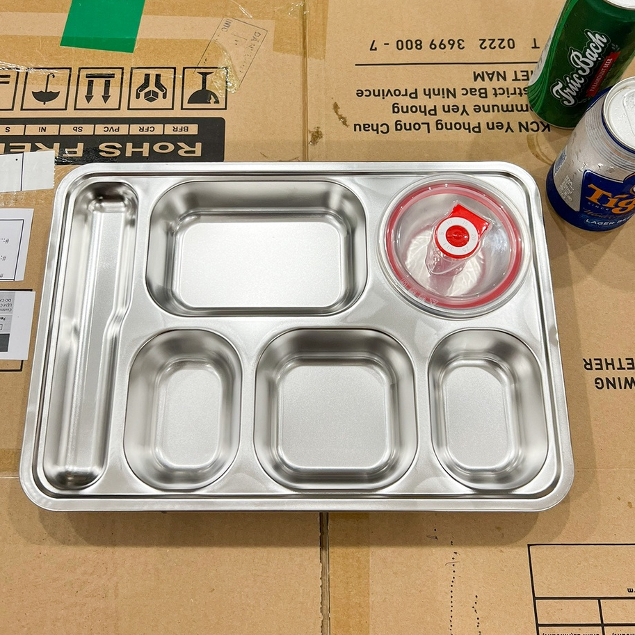 Deep 304 stainless steel rice tray with 5 chopsticks compartments with ...