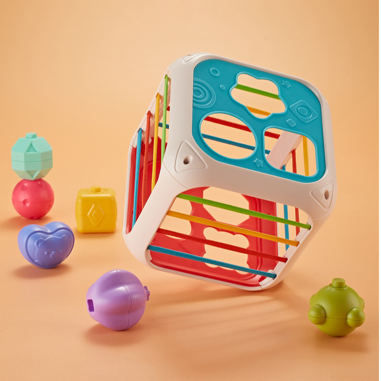 2 In 1 Tactile Box Toy (4-sided elastic band, drop 6 objects according ...