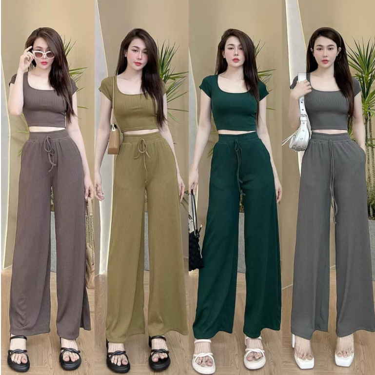Chic Cropped Shirt & Wide-Leg Pants Set main image 0