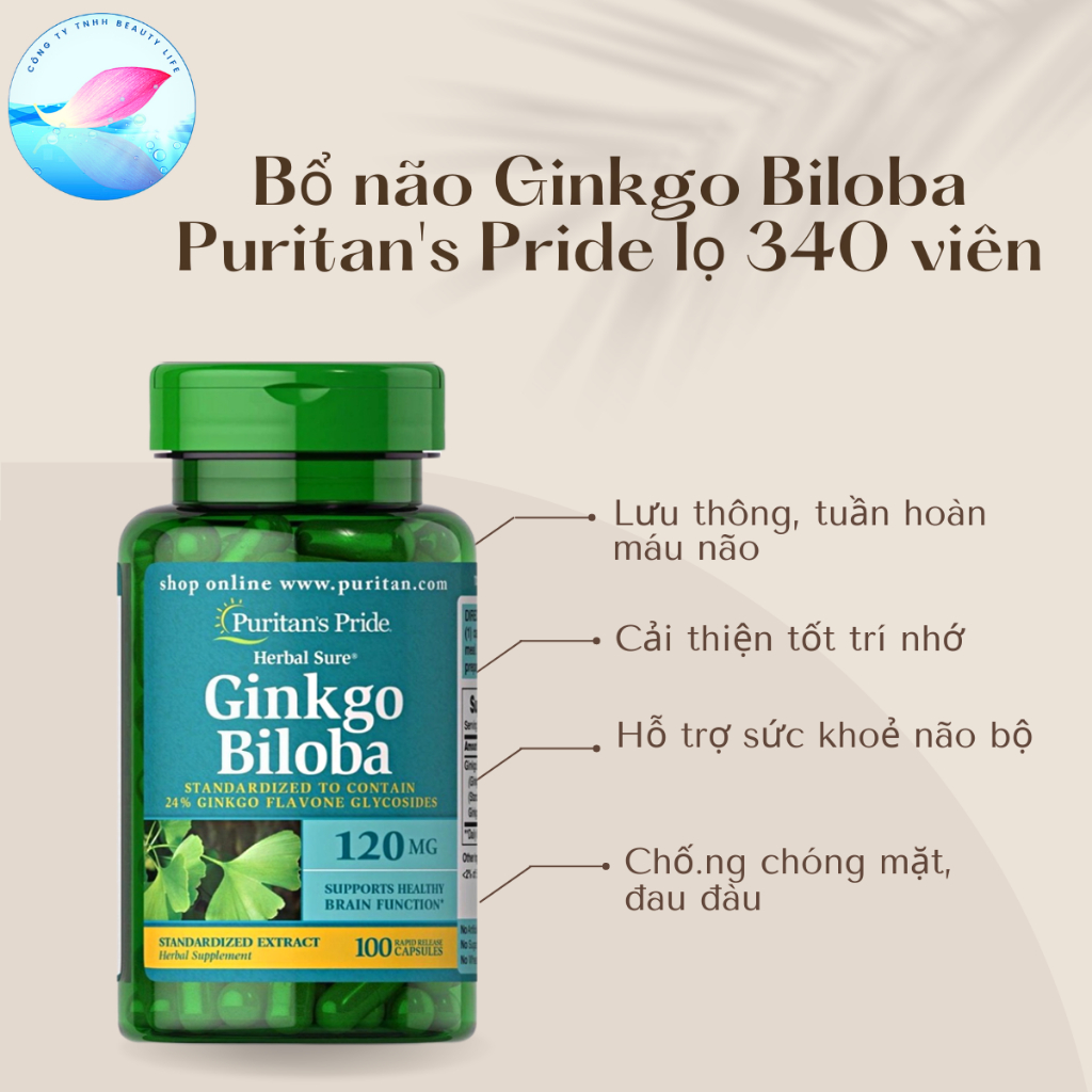 Ginkgo Biloba Puritan's Pride Brain Supplement 120mg bottle of 100