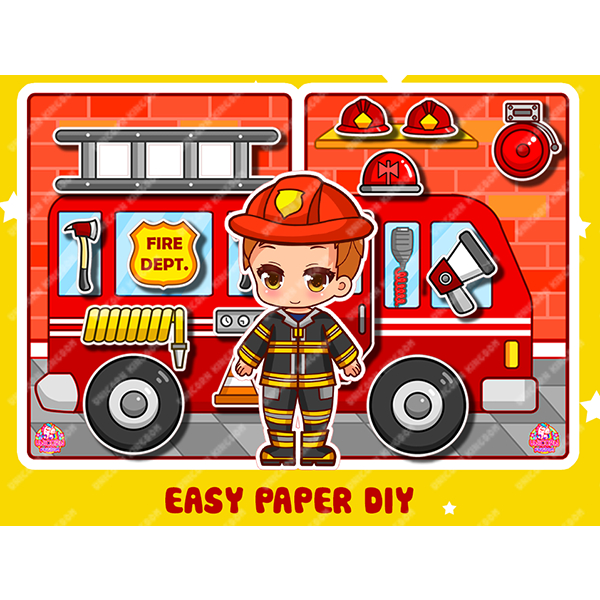 Paper House Fire Department Paper Doll Firefighter Collage Manually