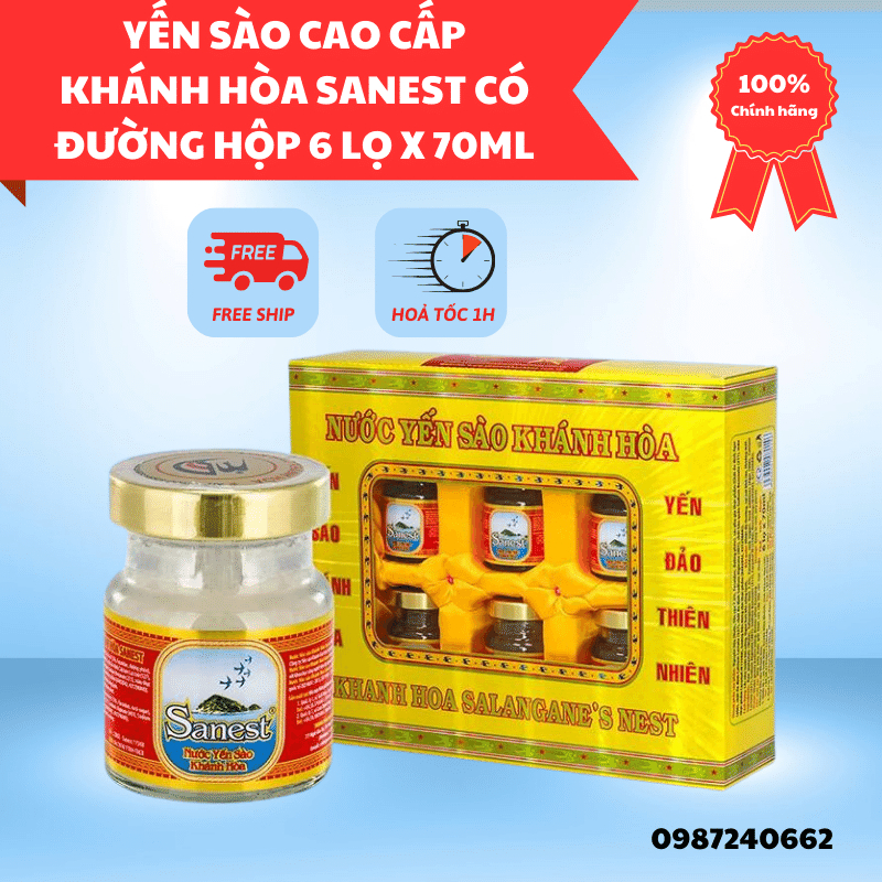 Khanh Hoa Sanest Premium Bird's Nest With Sugar Box Of 6 x 70ml