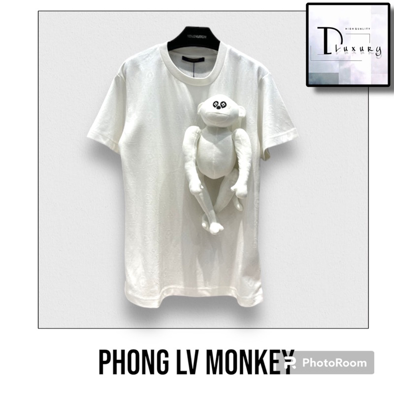 Louis Vuitton 3D Monkey All Over Logo Embossed T-Shirt - White