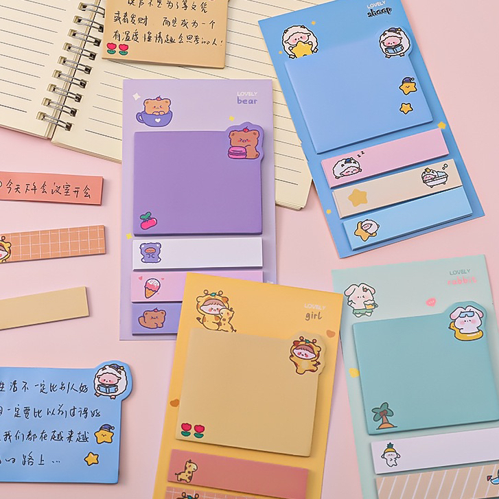 Set of 80 sheets of note Paper, Cute Cartoon Style Sticky Notes ...