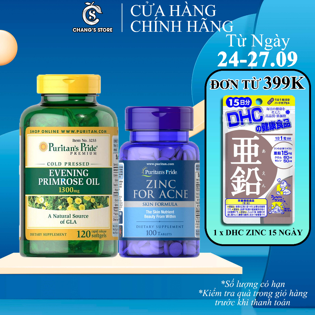 Zinc FOR ACNE ACNE Combo 100 Capsules & EVENING PRIMROSE OIL 1000mg