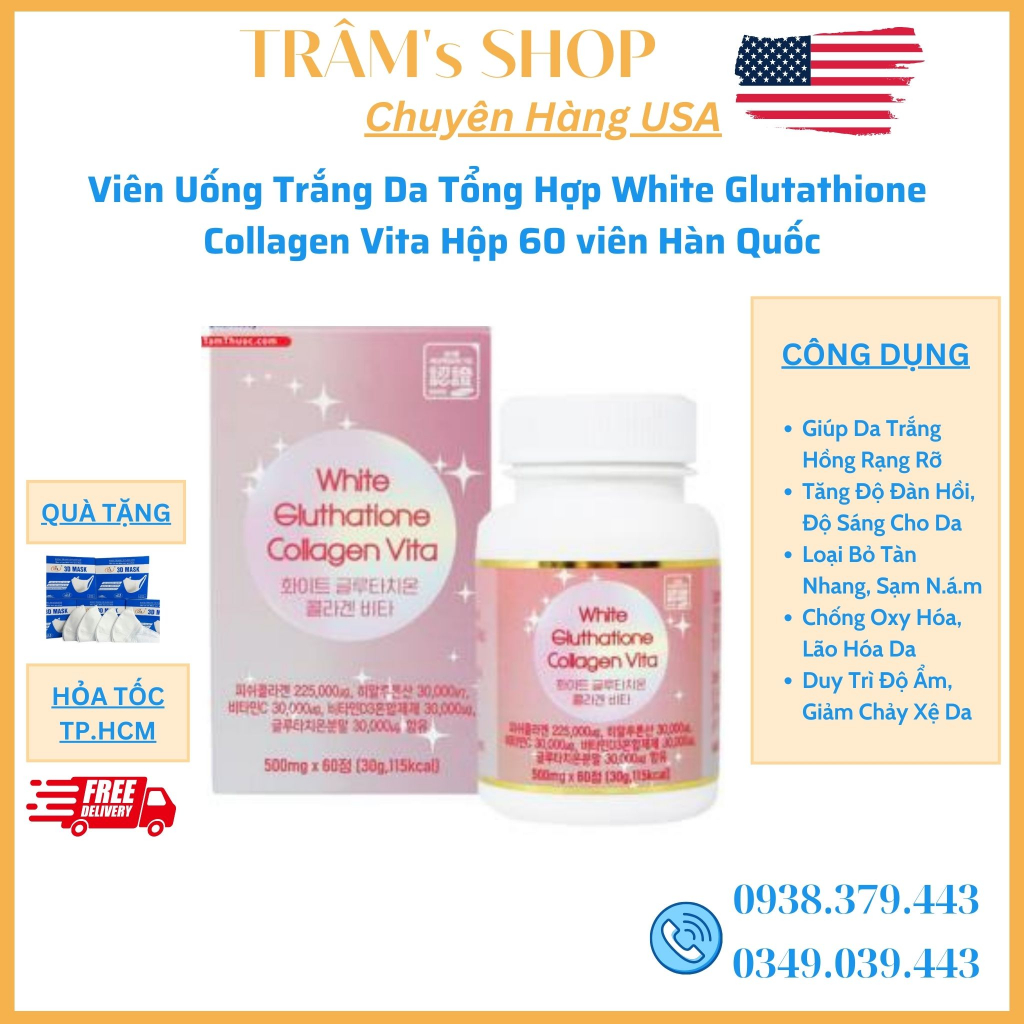 White Glutathione Collagen Vita Synthetic Skin Whitening Oral Tablet 60  Korean Tablets tramtranshop
