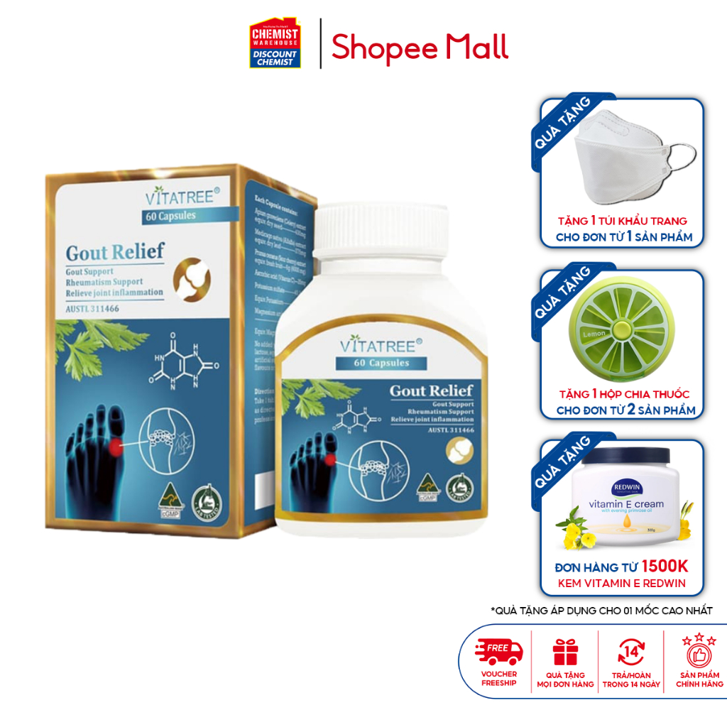 Vitatree Gout Relief 60 Capsules To Help Relieve Bone And Joint Pain