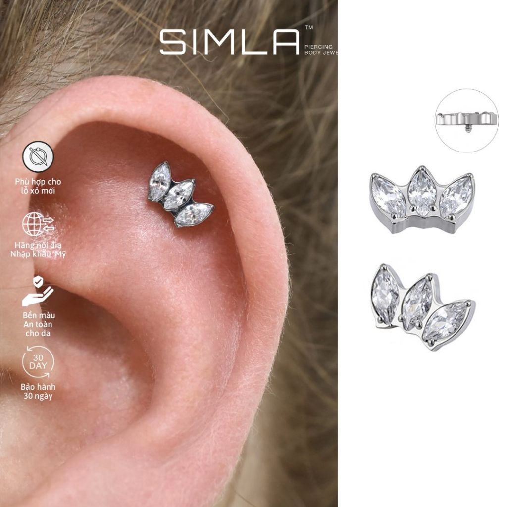 Top Titanium White Stone Triple Earrings With Simla Implant Pc