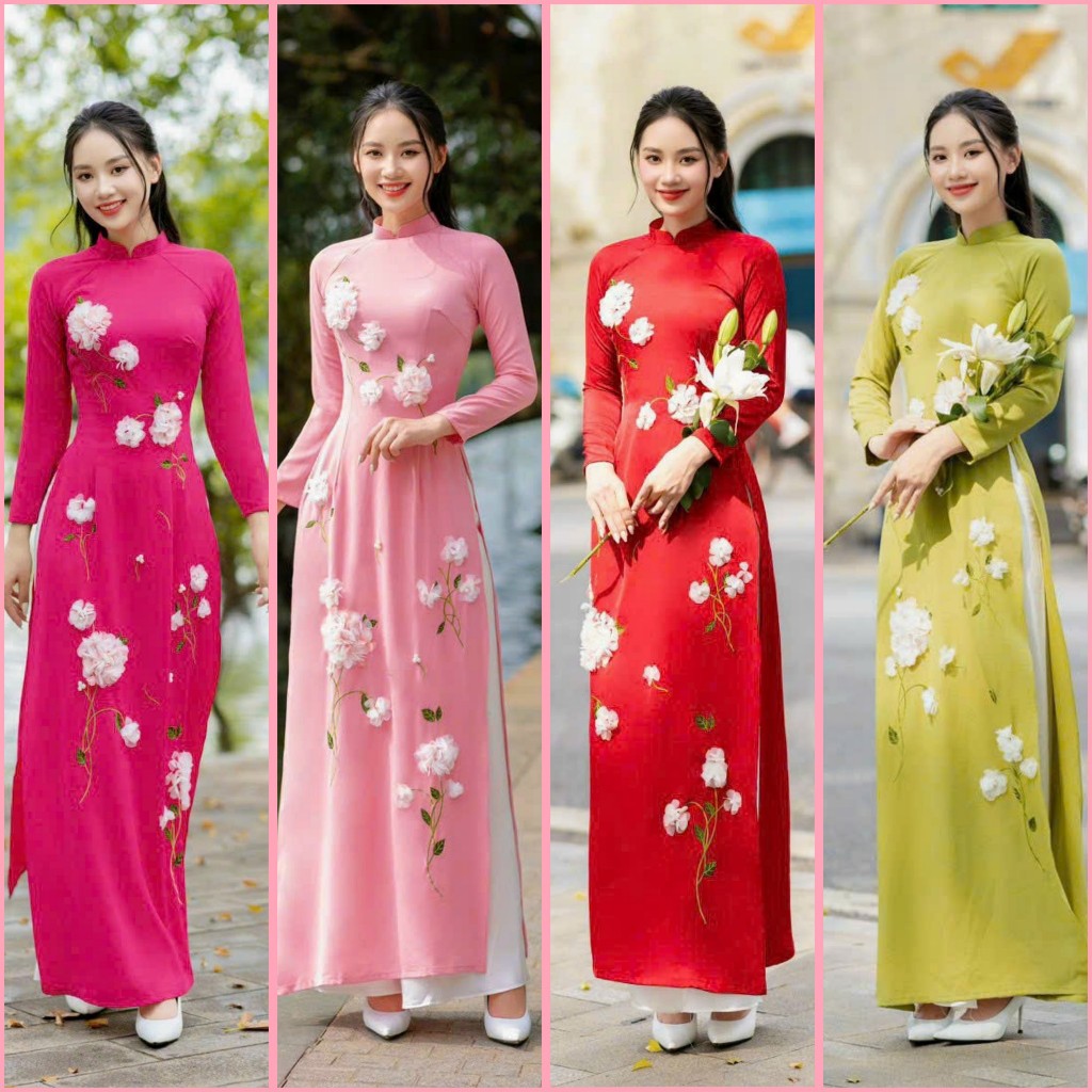 Ao Dai Delivering Traditional form Premium Marble Silk Fabric 4 Colors ...