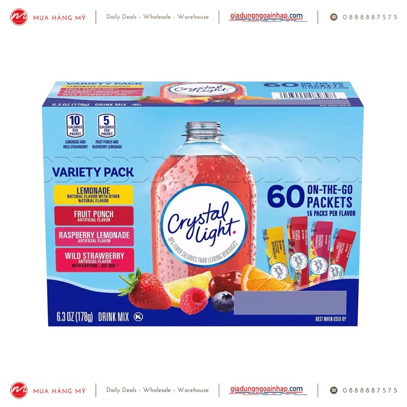 Crystal Light Drink Mix SugarFree Juice Powder (Box Of 60 Packs