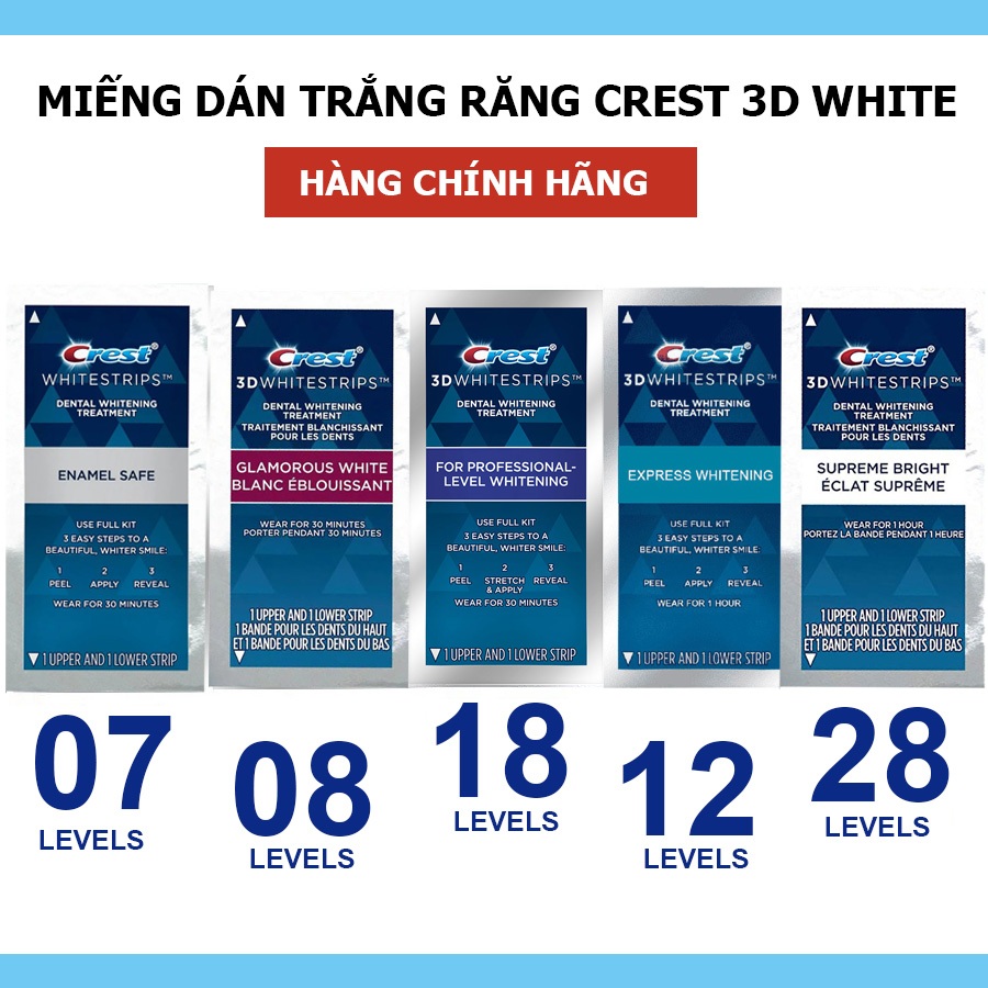 Crest 3D White Us Whitening Tooth Patch By levels - 1 Bleaching Pack ...