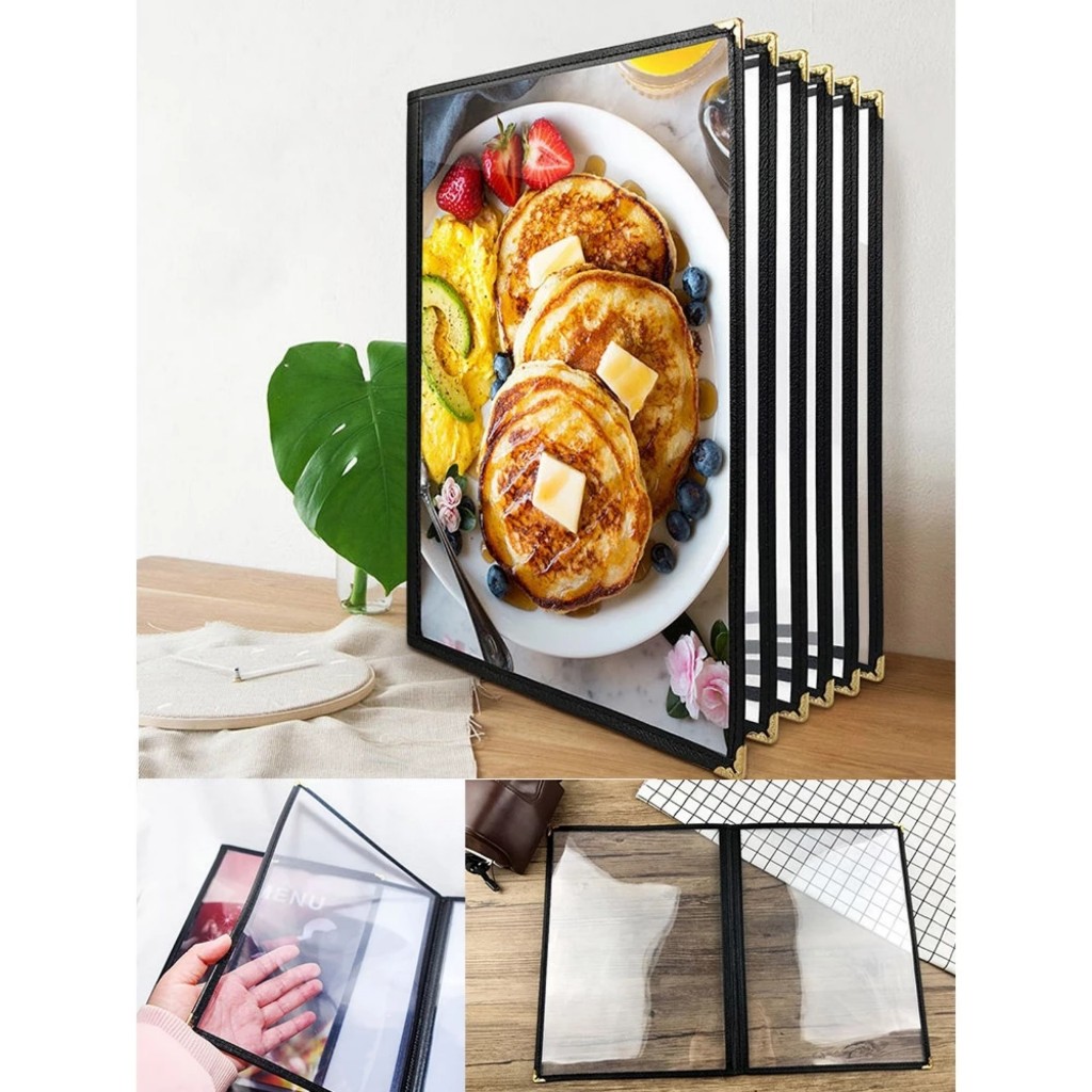 A4 size transparent menu book with many leaves, menu cover with clear ...