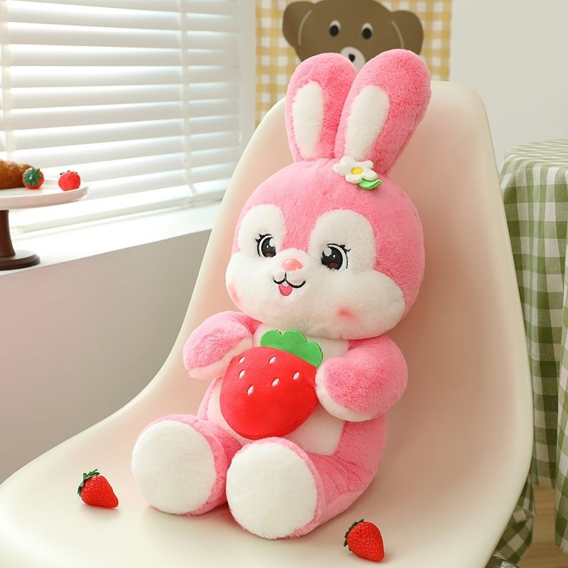 Super cute rabbit teddy bear holding a strawberry, high quality product ...
