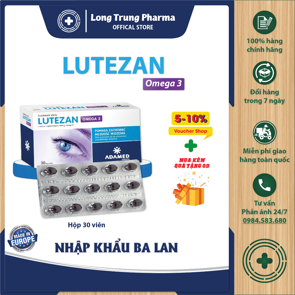 Omega 3, Lutein LUTEZAN OMEGA 3 Eye Supplement Helps Reduce Blurred