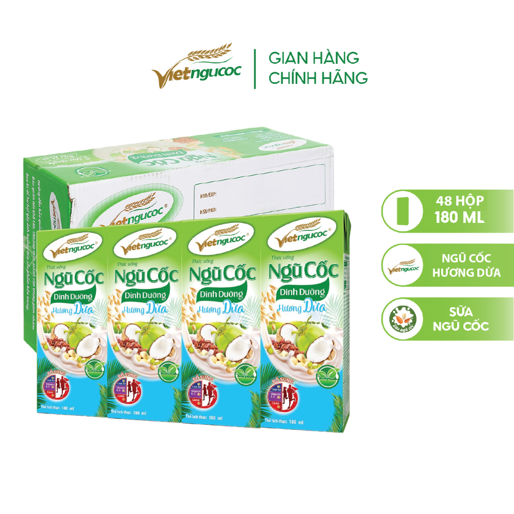 Box Of 48 Boxes Of Vietnamese Nutritious Cereal Milk, Fragrant Coconut