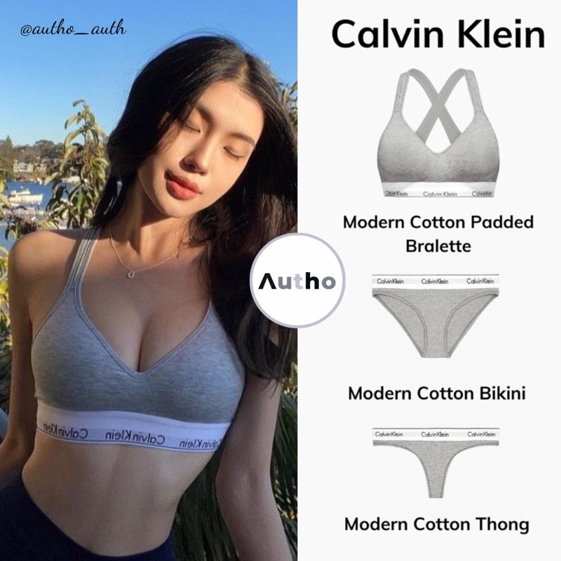 Ready Stock / 100% Genuine] Set Calvin Klein Modern Cotton Lightly Lined  With Foam (Gray)